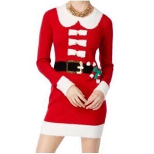 Juniors Red Christmas Festive Mrs. Santa Claus Tunic Sweater Dress Size Large